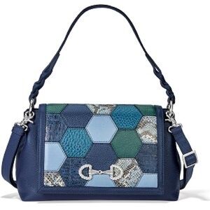 Brighton Flap Bag blue and green leather geometric patchwork